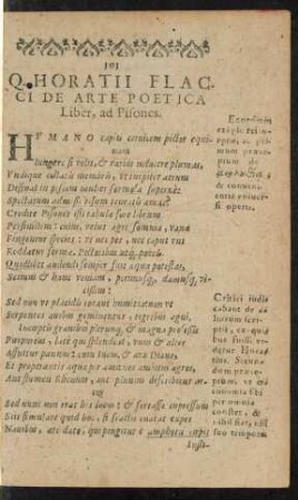 Q. Horatii Flacci De Arte Poetica Liber, ad Pisones.