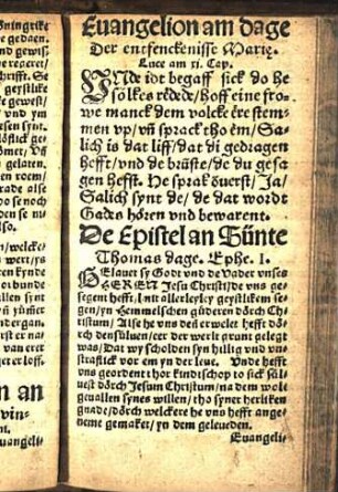 De Epistel an Sünte Thomas dage. Ephe. 1. [Euangelion an Sünte Thomas dage. Jo. xx.]
