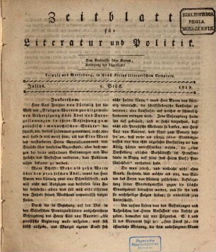 Zeitblatt für Literatur und Politik, 1819