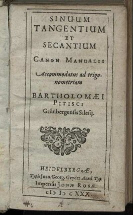 Sinuum Tangentium Et Secantium Canon Manualis