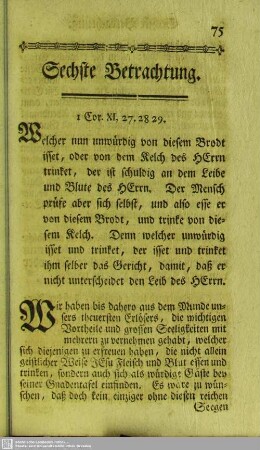 Sechste Betrachtung. I Cor. XI, 27.28.29
