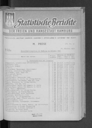Einzelhandelspreise in Hamburg im Oktober 1957 : Lfd. Nr. 31