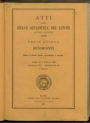 Seduta del 3 Febbraio 1895. Volume IV. - Fascicolo 3.