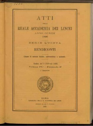 Seduta del 3 Febbraio 1895. Volume IV. - Fascicolo 3.