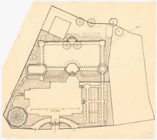 Villengarten: Grundriss eines Villengartens mit Gebäudeumrissen 1:200