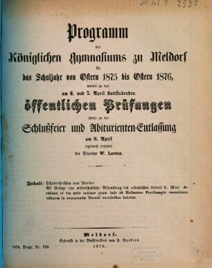 Programm des Königlichen Gymnasiums zu Meldorf : Schuljahr ..., 1875/76