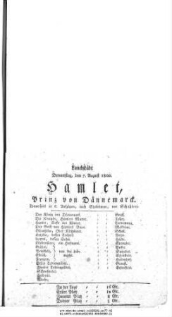 Hamlet, Prinz von Dännemarck