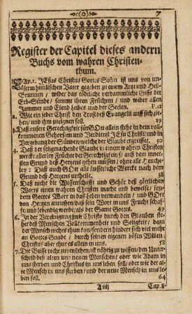 Register der Capitel dieses andern Buchs vom wahren Christenthum