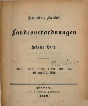 Schaumburg-Lippische Landesverordnungen. 10, 10. 1866/70