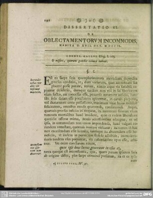 Dissertatio VI. De oblectamentorum Incommodis, Habita D. XVII. Oct. MDCCII.
