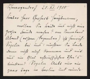 Brief von Lou Andreas-Salomé an Gerhart Hauptmann