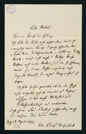 Brief vom 18. April 1877