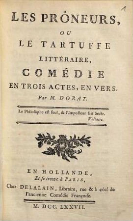 Les Prôneurs Ou Le Tartuffe Littéraire : Comédie En Trois Acts En Vers