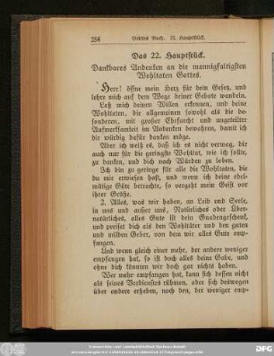 Das 22. Hauptstück. Dankbares Andenken an die mannigfaltigsten Wohltaten Gottes.