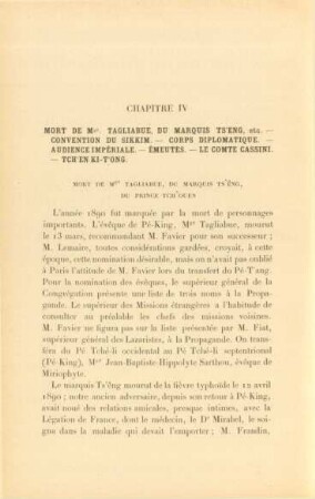 Chapitre IV. Mort de Mgr. Tagliabue, du Marquies Ts'eng, etc. - ...