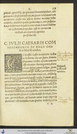 C. Iulii Caesaris Commentariorum De Bello Gallico liber secundus
