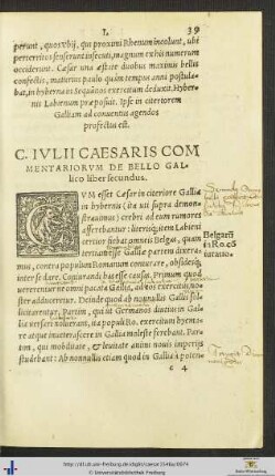 C. Iulii Caesaris Commentariorum De Bello Gallico liber secundus