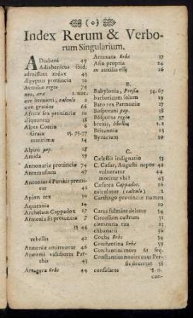 Index Rerum & Verborum Singularium.