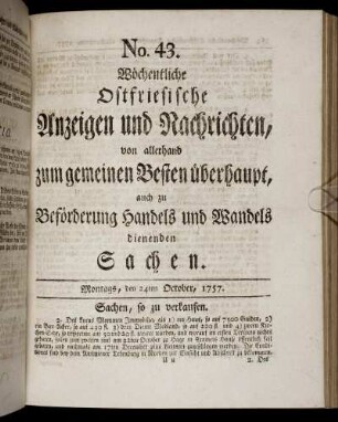 No. 43. Montags, den 24ten October, 1757.