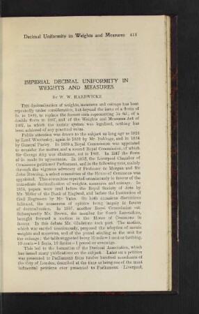 Imperial Decimal Uniformity in Weights and Measures.