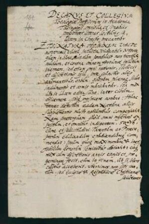 16/10,2 [Nr. 184]: Testimonium der theol. Fakultät für Mag. Johann Pauli aus Biberach.