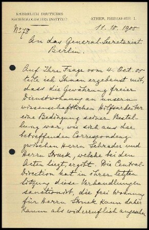 Bericht des zweiten Sekretars an das General-Sekretariat