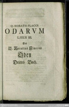 Q. Horatii Flacci Odarum Liber III.