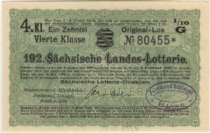 3 Reichsmark / 12 Reichsmark - 1/10 Los, 4. Klasse