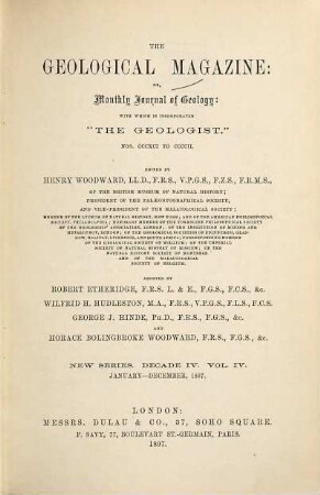 The geological magazine or monthly journal of geology. [34] = No. 391 - 402 = N.S., Decade 4, Vol. 4. 1897