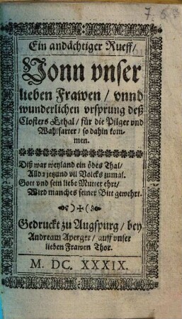 Ehrenpreiß Der Allerseligisten Jungfrawen vnd Mutter Gottes MARIAE : Auff einer schlechten Harpffen jhres vnwürdigen Dieners gestimbt vnd gesungen