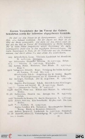 Kurzes Verzeichnis der im Vorrat der Galerie bewahrten sowie der leihweise abgegebenen Gemälde