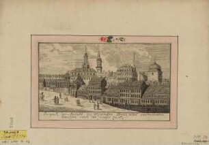 Ansicht der Gegend am Wilsdruffer Tor in Dresden, Kupferstich, vor 1782 : Prospect, der Ansicht des Wilsdruffer Thores, nebst anstosenden Häusern nach den Zwinger zu / [gez. u. gest. F. G. Schlitterlau]. - [Dresden] , [vor 1782]. - 1 Kunstbl. : Kupferstich ; 25 x 13 cm