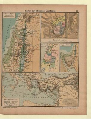 Karten zur biblischen Geschichte (Palästina zur Zeit Jesu, Das alte Jerusalem, Gebiete der zwölf Stämme Israels, Zug der Israeliten, Pauli Missionsreisen)
