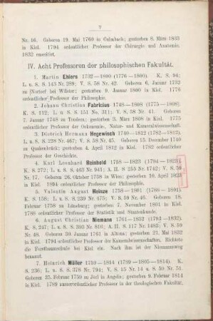 IV. Acht Professoren der philosophischen Fakultät.