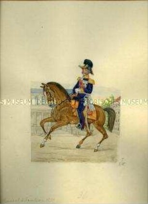 Uniformdarstellung, General der Kavallerie zu Pferd, Sachsen, 1859.