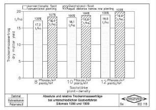 Absolute und relative Trockenmasseerträge bei unterschiedlichen Saatverfahren, Silomais 1998 und 1999