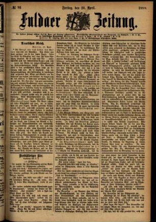 Ausgabe vom Freitag, den 20. April 1888.