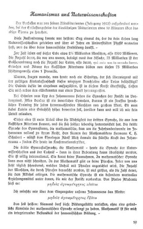 Humanismus und Naturwissenschaften