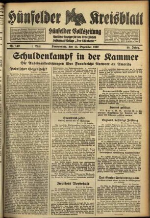 Erste Ausgabe vom Donnerstag, den 15. Dezember 1932.