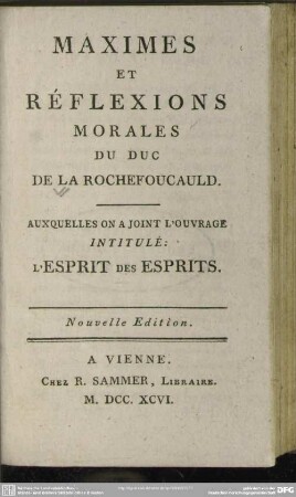 Maximes Et Réflexions Morales Du Duc De La Rochefoucauld