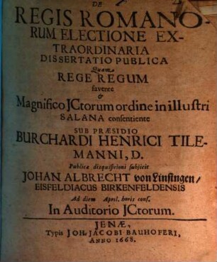 De Regis Romanorum Electione Extraordinaria Dissertatio Publica