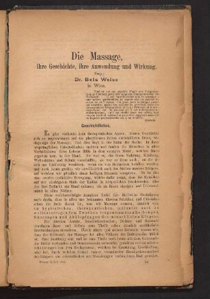 Die Massage, ihre Geschichte, ihre Anwendung und Wirkung