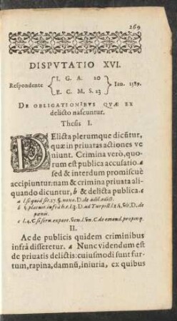Disputatio XVI. ... De Obligationibus Quae Ex delicto nascuntur.