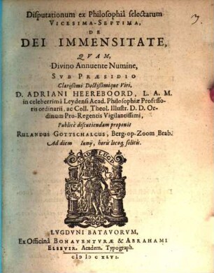 Disputationum ex philosophia selectarum .... Vicesima-septima, De Dei immensitate
