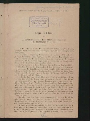 Lepra in Island : [Lepra-Conferenz, Berlin 1897]