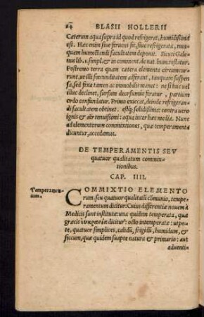 De Temperamentis Seu quatuor qualitatum commixtionibus. Cap. IIII.