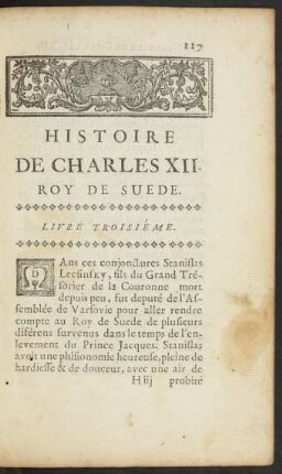 Histoire De Charles XII. Roy De Suede. Livre Troisiéme.