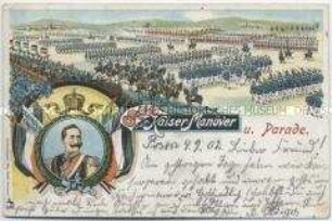 Postkarte zu Kaisermanöver und -parade bei Posen