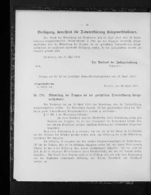 Verfügung, betreffend die Todeserklärung Kriegsverschollener