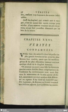 Chapitre XXVI. Vérités condamnées